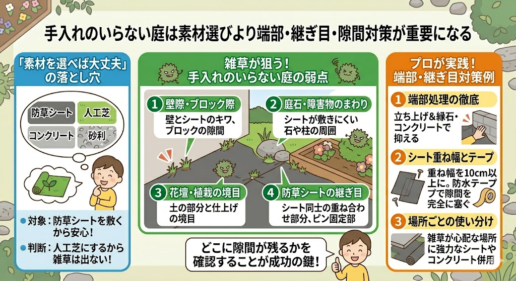 庭じまい後の砂利と人工芝とコンクリートの使い分け